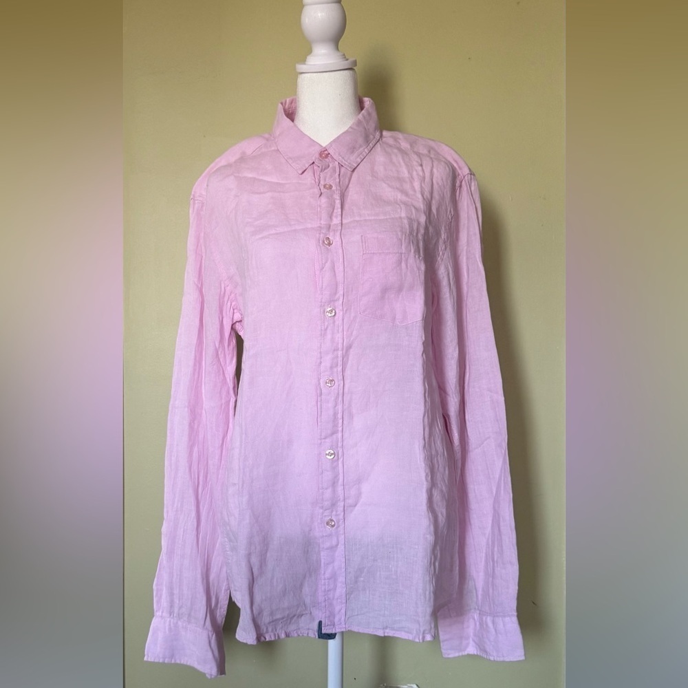 JACHS Linen Pink Button down Long Sleeve Shirt Size Small